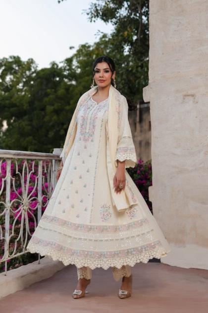 Designer Anarkali Kurti Set with Pant - Traditional Indian Wear