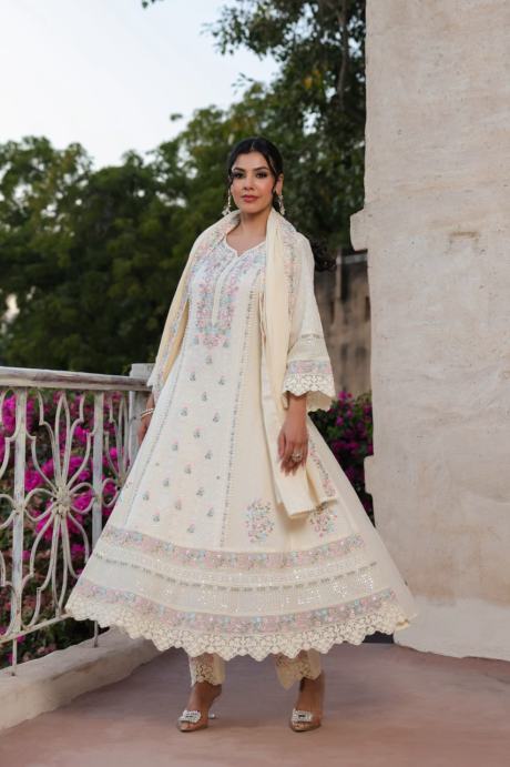 Designer Anarkali Kurti Set with Pant - Traditional Indian Wear