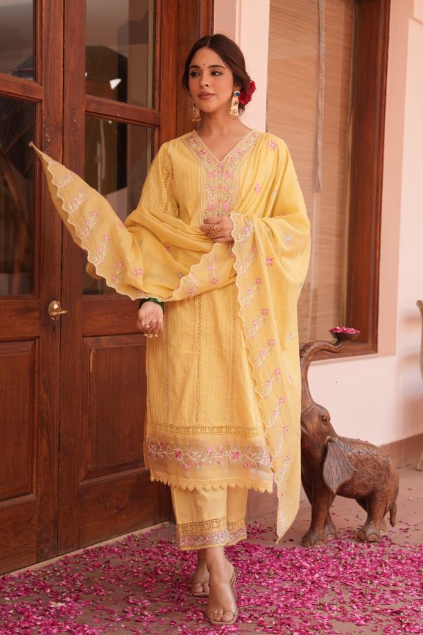 Cotton Straight Kurta Set with Pant & Dupatta