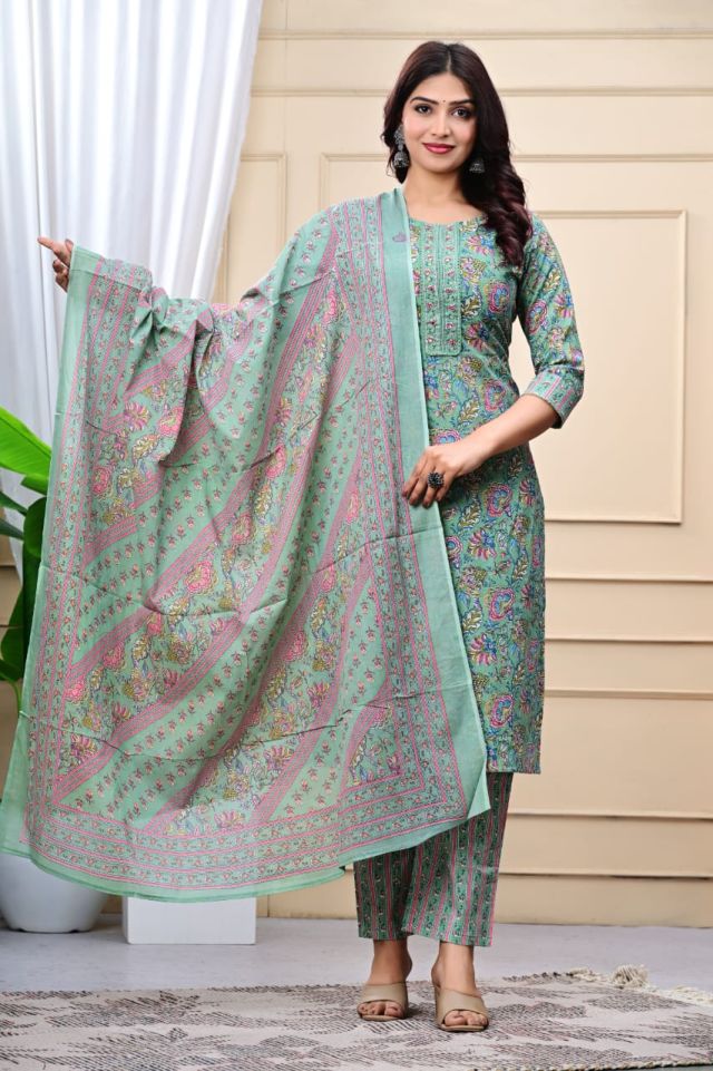 New Pure Cotton 60/60 Straight Cut 3pis....Suit Set. With Beautiful